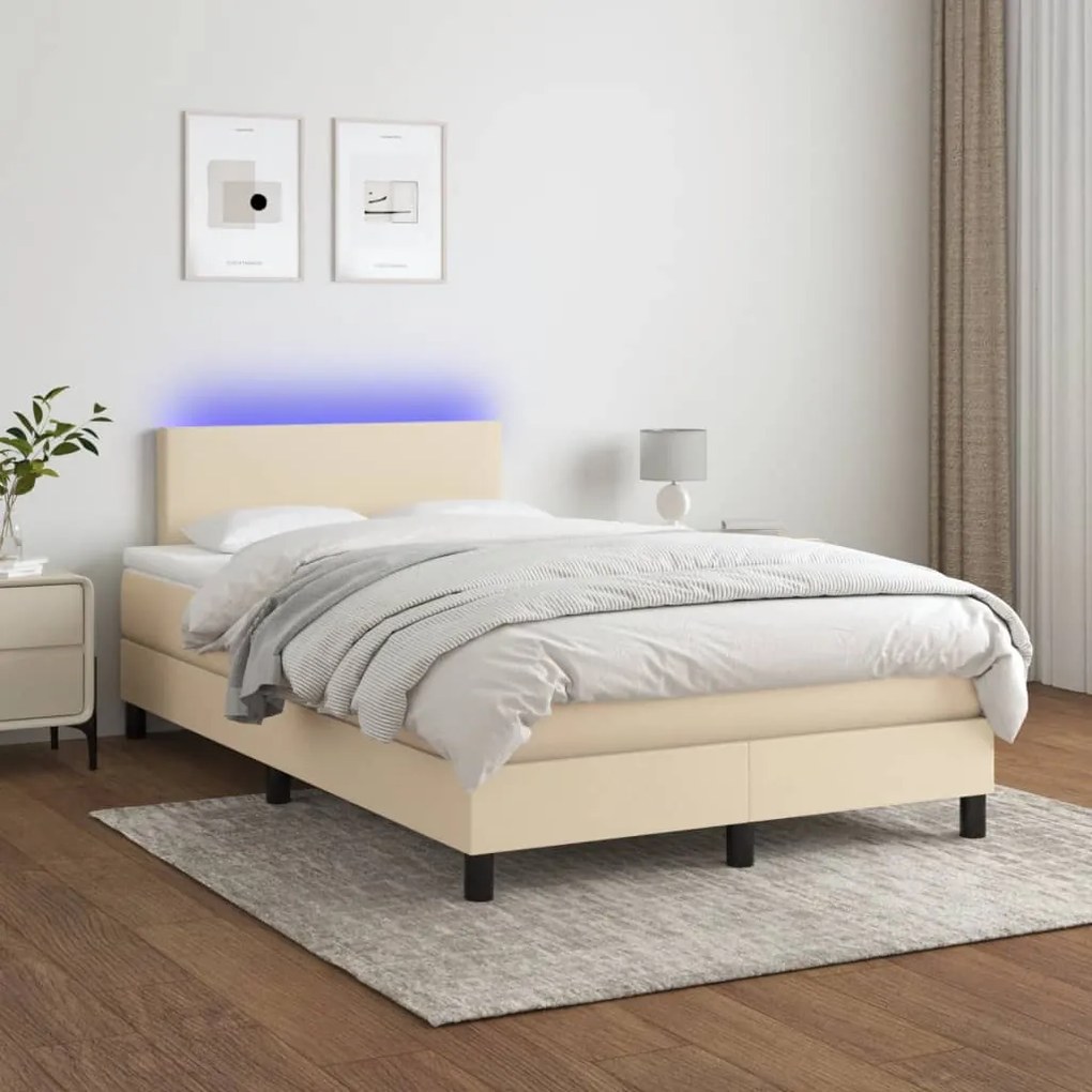 ΚΡΕΒΑΤΙ BOXSPRING ΜΕ ΣΤΡΩΜΑ &amp; LED ΚΡΕΜ 120X190 ΕΚ. ΥΦΑΣΜΑΤΙΝΟ 3270030