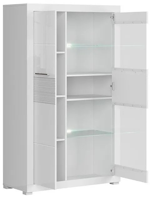 Βιτρίνα Boston G111, 97x161x42cm, 62 kg, Γυαλιστερό λευκό, Άσπρο, Επεξεργασμένο γυαλί, Ινοσανίδες μέσης πυκνότητας, Πλαστικοποιημένη μοριοσανίδα