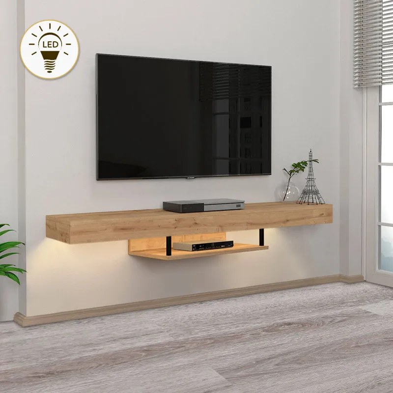 Έπιπλο τηλεόρασης επιτοίχιο Albares Megapap με LED χρώμα sapphire oak 150x29,6x22εκ.