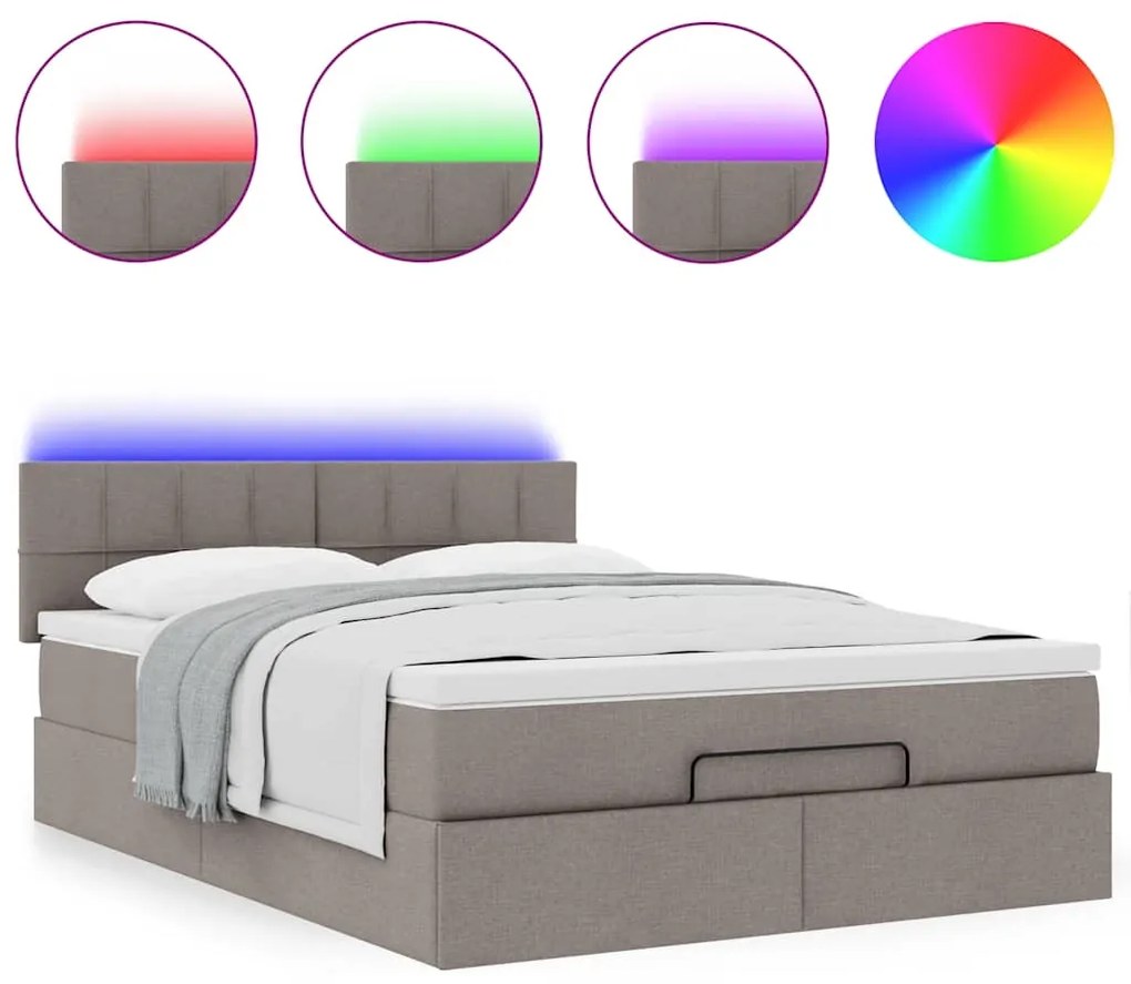 vidaXL Οθωμανικό κρεβάτι με στρώμα & LEDs Taupe 140x200 cm Ύφασμα