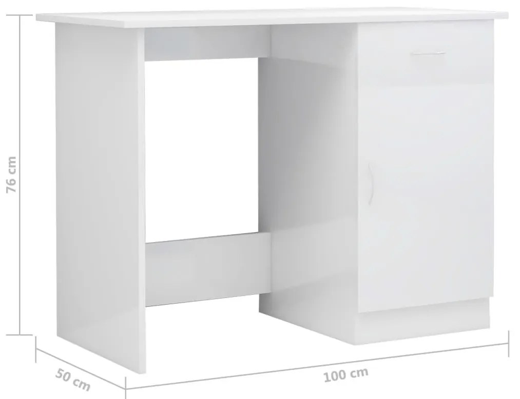 Γραφείο Γυαλιστερό Λευκό 100 x 50 x 76 εκ. από Επεξ. Ξύλο - Λευκό