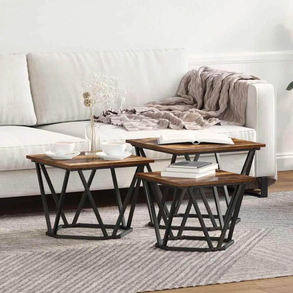 vidaXL Τραπεζάκι σαλονιού 3 pcs Καπνιστή δρυς 50 x 50 x 40 cm