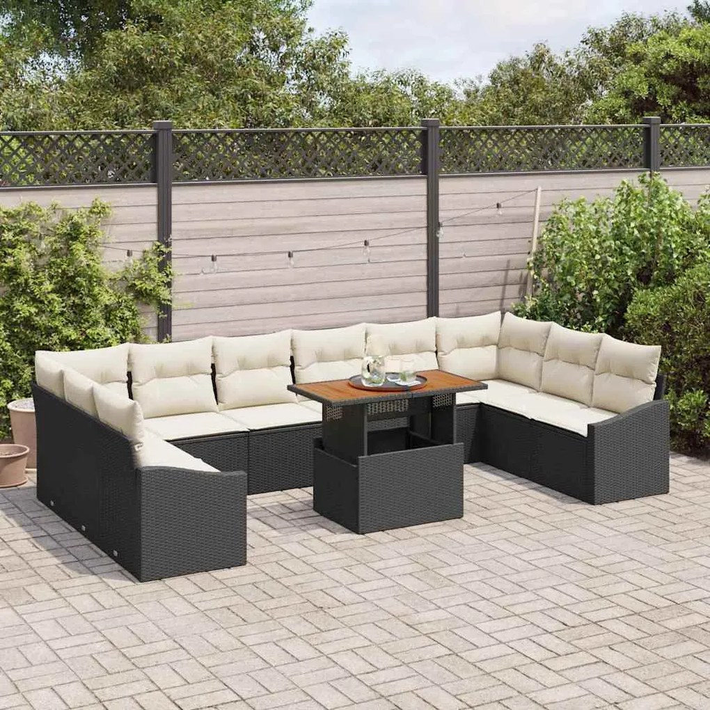 vidaXL Σετ Καναπέ Κήπου με αποθήκευση 11 pcs Μαύρο Πολυ ράταν