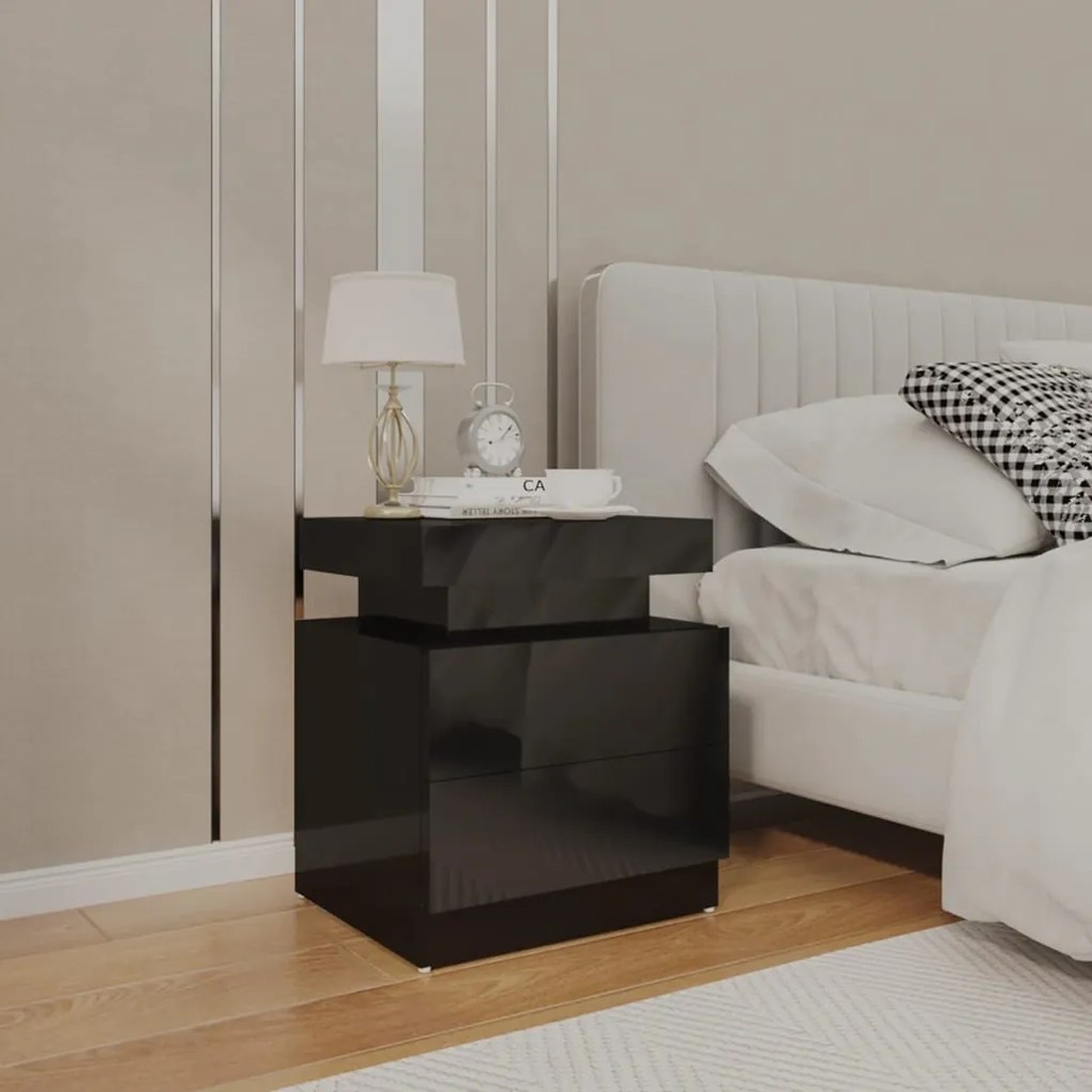 vidaXL Κομοδίνο Γυαλιστερό Μαύρο 45x35x52 εκ. από Επεξ. Ξύλο