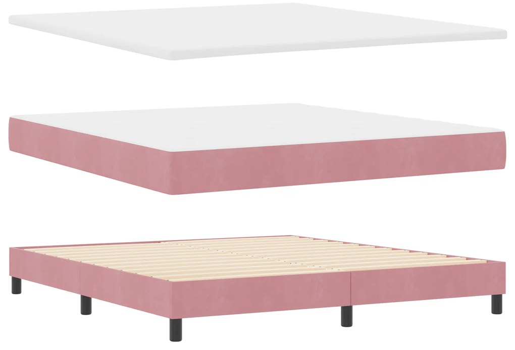 vidaXL Κρεβάτι Box Spring με Στρώμα & LED Ροζ 180x200 εκ. Βελούδο