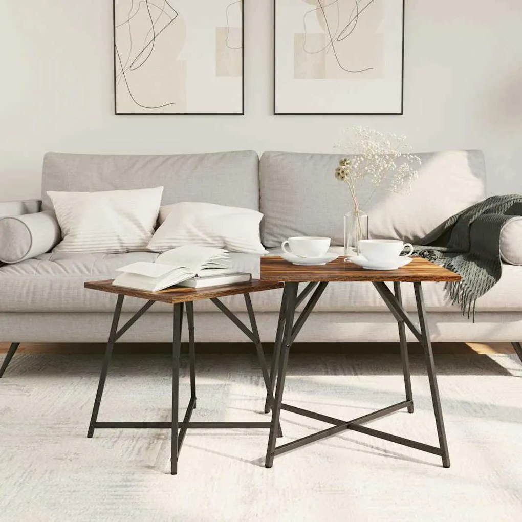 vidaXL Σετ βοηθητικά τραπεζάκια 2 pcs Καπνιστή βελανιδιά και Μαύρο