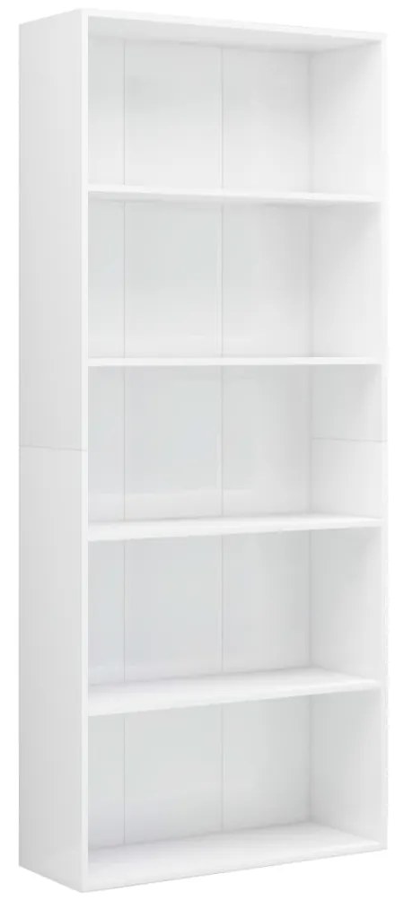 vidaXL Βιβλιοθήκη με 5 Ράφια Γυαλιστερό Λευκό 80x30x189 εκ Μοριοσανίδα