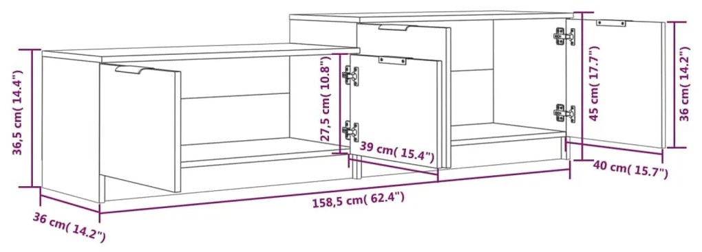 Έπιπλο Τηλεόρασης Μαύρο 158,5x36x45 εκ. Επεξεργασμένο Ξύλο - Μαύρο