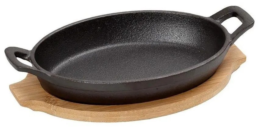 Σαγανάκι Οβάλ Με Βάση Bamboo Sag104 22Χ13Χ5cm Black Espiel Cast Iron