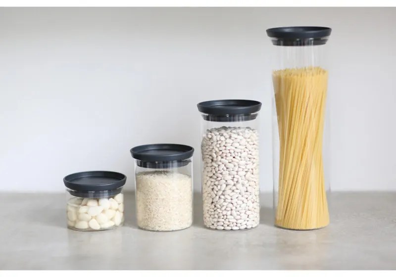 Γυάλινο βάζο Brabantia Stackable 646873, 1,9 l, Σφιχτό κλείσιμο, Πλένεται στο πλυντήριο πιάτων, Σκούρο γκρι