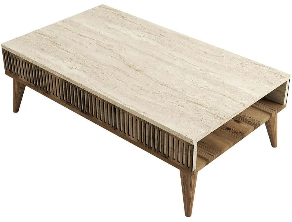 Τραπέζι Σαλονιού Milan 845HCT5608 105x60x35cm Travertine Beige-Walnut