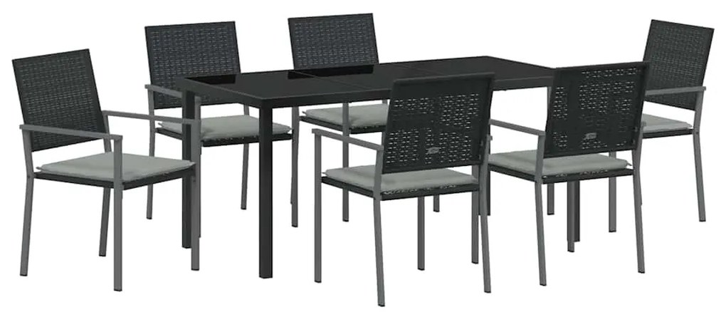 vidaXL Σέτ φαγητού για κήπο 7 pcs Μαύρο Πολυ ράταν