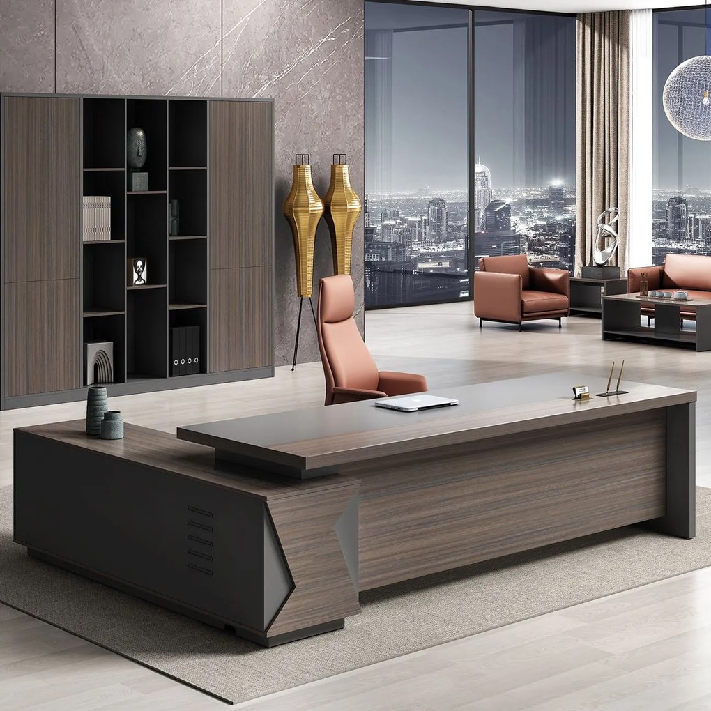VIP Γραφείο Δεξιά Γωνία, Απόχρωση Grey Walnut 180x90x75/180x50x62 cm