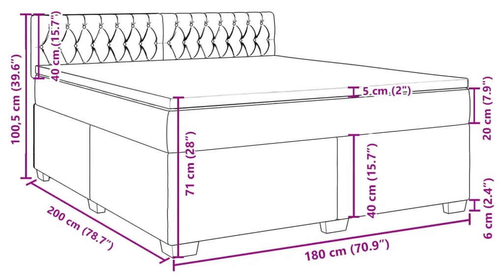 Κρεβάτι Boxspring με Στρώμα Σκούρο Γκρι 180x200 εκ Υφασμάτιν - Γκρι