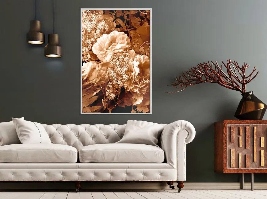 Αφίσα - Bouquet in Sepia - 20x30 - Χρυσό - Με πασπαρτού