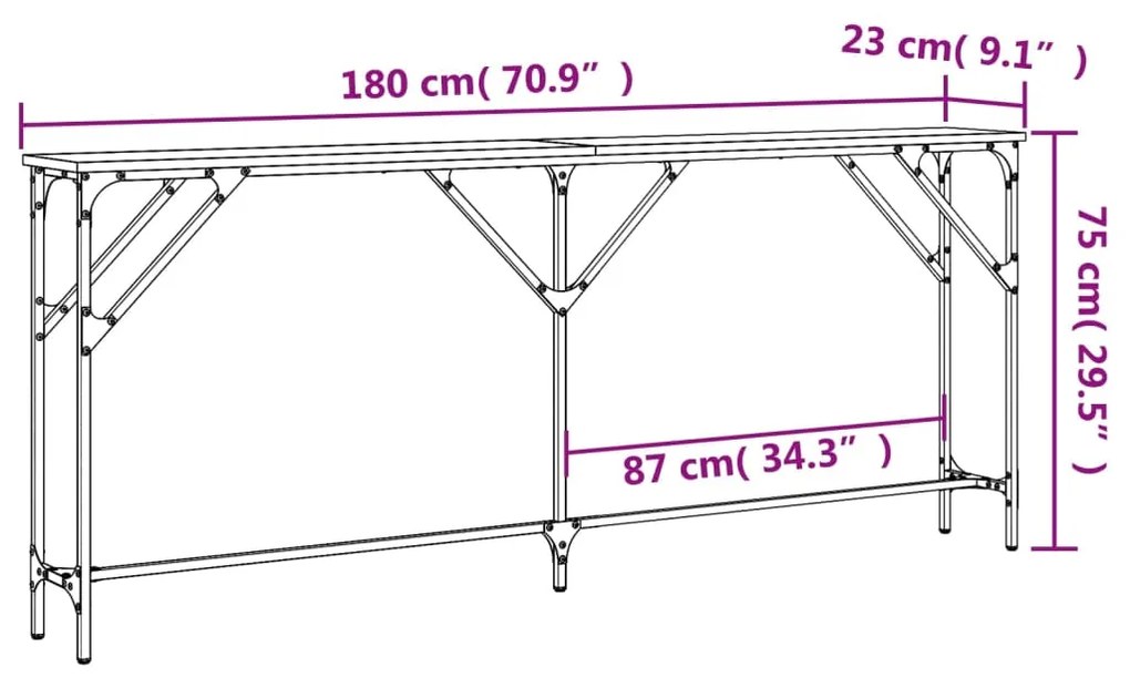 Τραπέζι Κονσόλα Sonoma Δρυς 180x23x75 εκ. Επεξεργασμένο Ξύλο - Καφέ