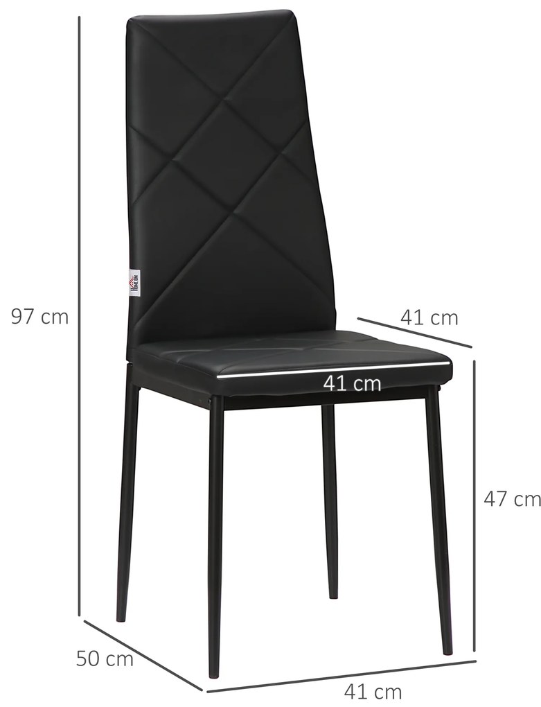 HOMCOM Σετ 4 καρεκλών τραπεζαρίας, μοντέρνος σχεδιασμός, 41 cm x 50 cm x 97 cm, Μαύρο