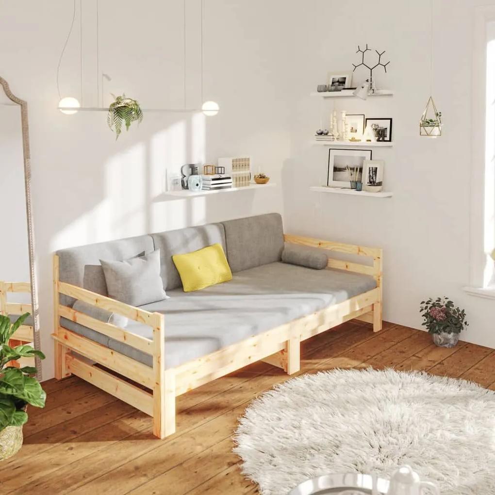 Καναπές Κρεβάτι Συρόμενος 2x(90x190) εκ. Μασίφ Ξύλο Πεύκου - Καφέ