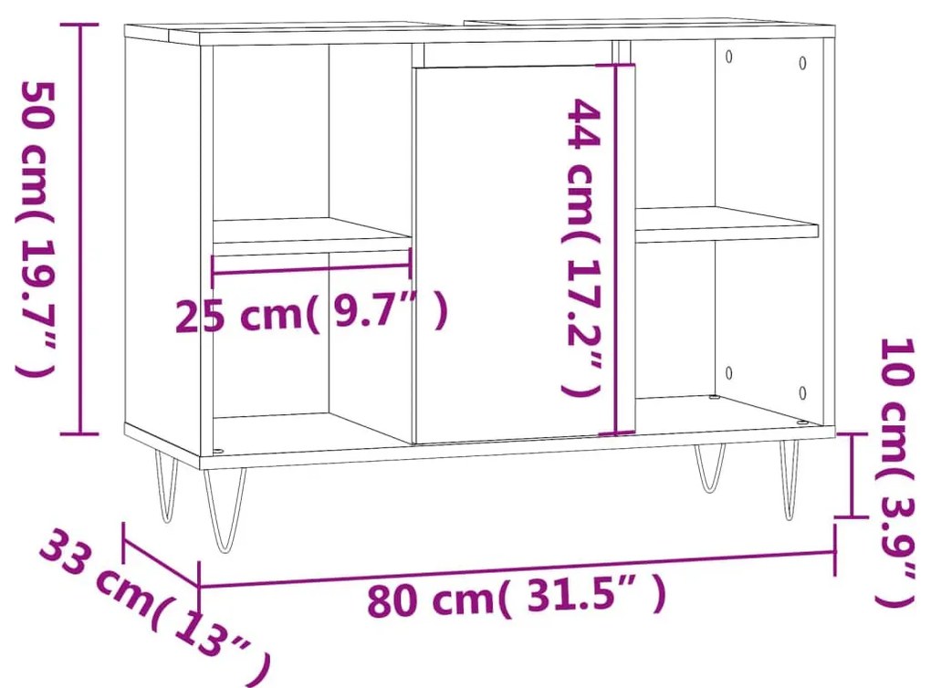 Ντουλάπι Μπάνιου Καφέ Δρυς 80 x 33 x 60 εκ. Επεξεργασμένο Ξύλο - Καφέ