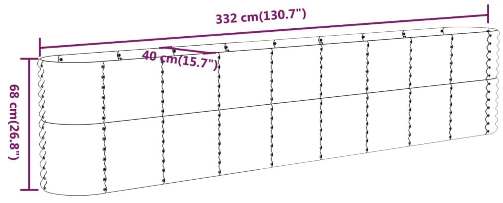 Ζαρντινιέρα Ασημί 332x40x68 εκ. Ατσάλι με Ηλεκτρ. Βαφή Πούδρας 318912