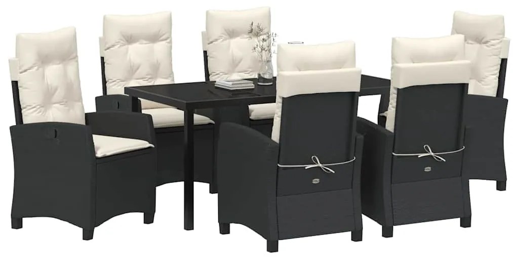 vidaXL Σέτ φαγητού για κήπο 7 pcs Μαύρο συνθετικό ρατάν