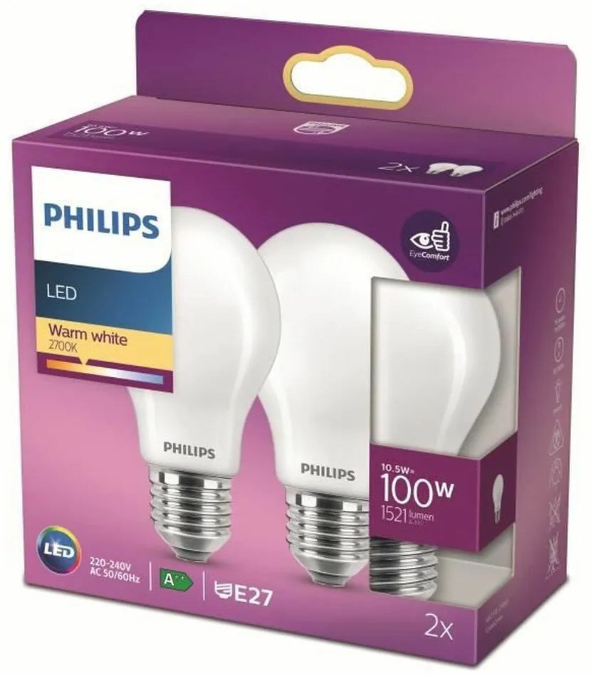 Λάμπα LED Philips Equivalent 100 W E27 Λευκό D (2700 K) (x2)