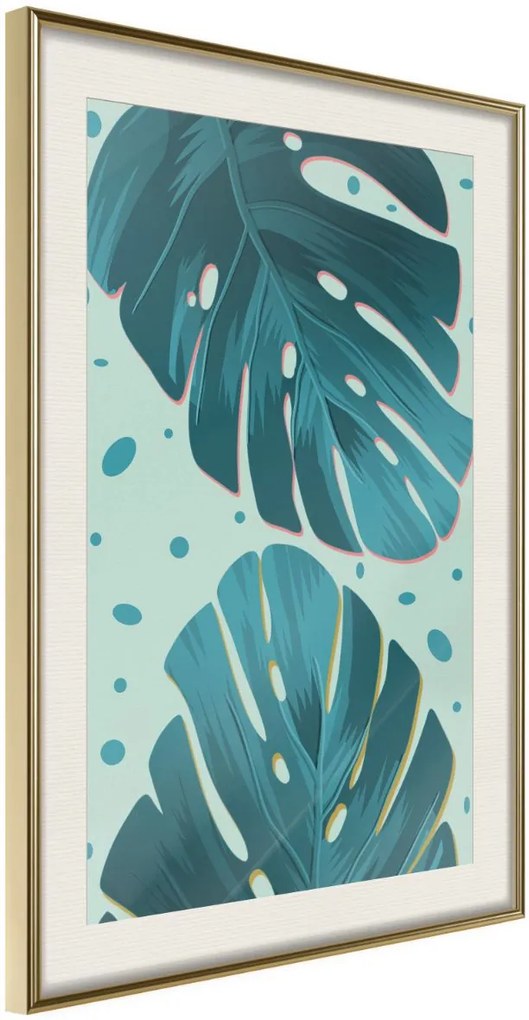 Αφίσα - Pastel Monstera Leaves - 20x30 - Χρυσό - Με πασπαρτού