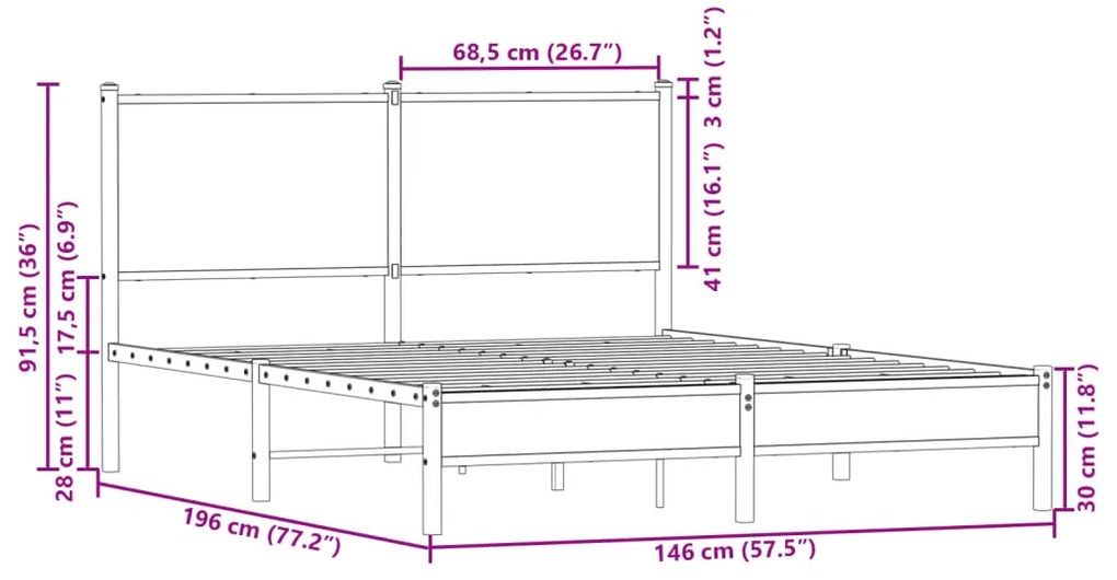 ΠΛΑΙΣΙΟ ΚΡΕΒΑΤΙΟΥ ΜΕ ΚΕΦΑΛΑΡΙ SONOMA ΔΡΥΣ 140X190 ΕΚ. ΜΕΤΑΛΛΙΚΟ 4007868