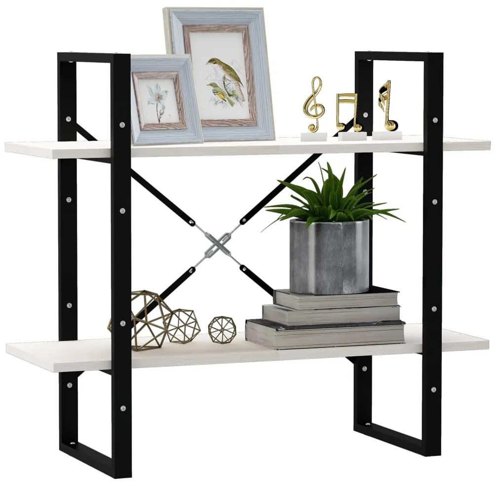 vidaXL Βιβλιοθήκη με 2 Ράφια Λευκή 80x30x70 εκ. από Μασίφ Ξύλο Πεύκου