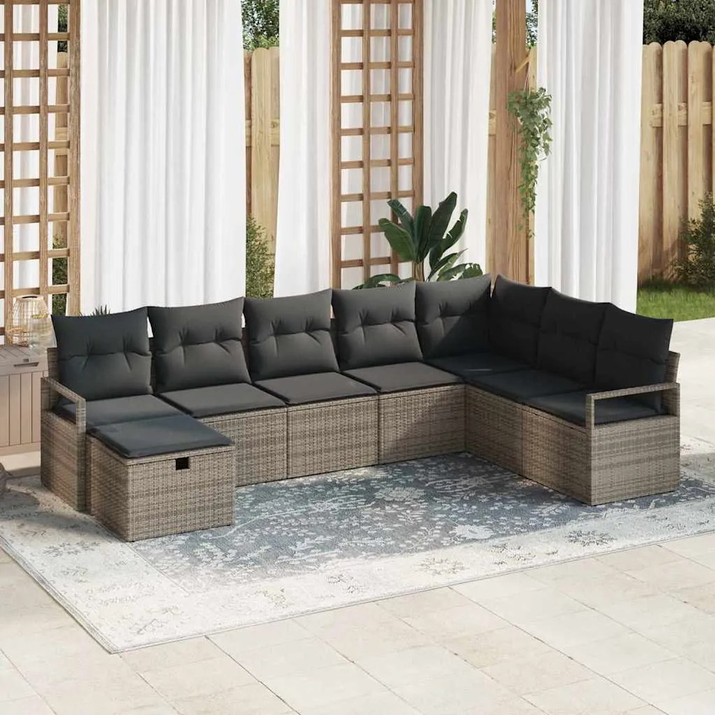vidaXL Σετ Καναπέ Κήπου 8 pcs Γκρι 287 x 177 x 85 εκ. Πολυ ράταν