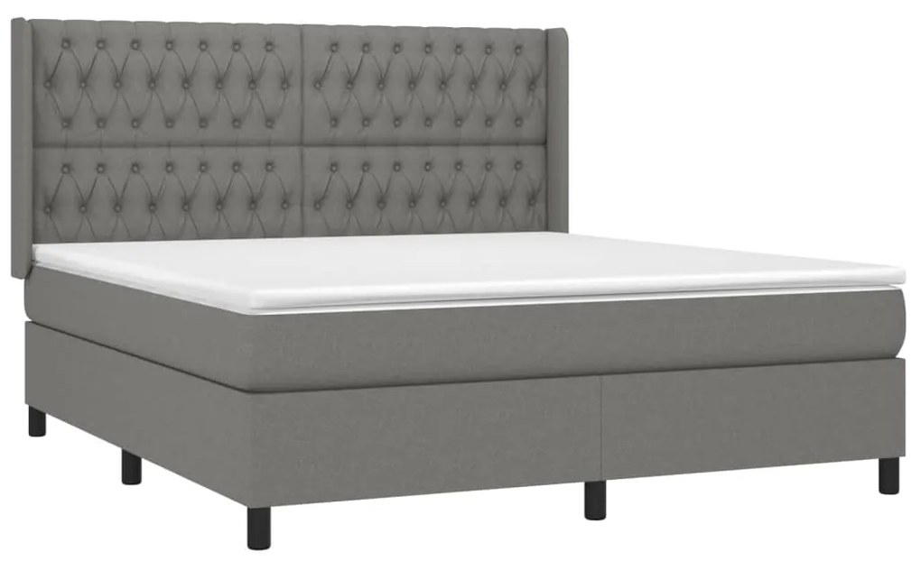 vidaXL Κρεβάτι Boxspring με Στρώμα Σκούρο Γκρι 180x200 εκ Υφασμάτιν