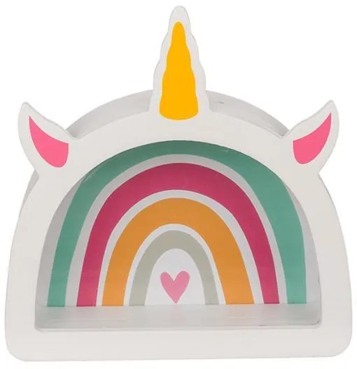Κουμπαράς - κορνίζα ξύλινος «Rainbow unicorn»  Υ18x5xØ17,5εκ.  τμχ.