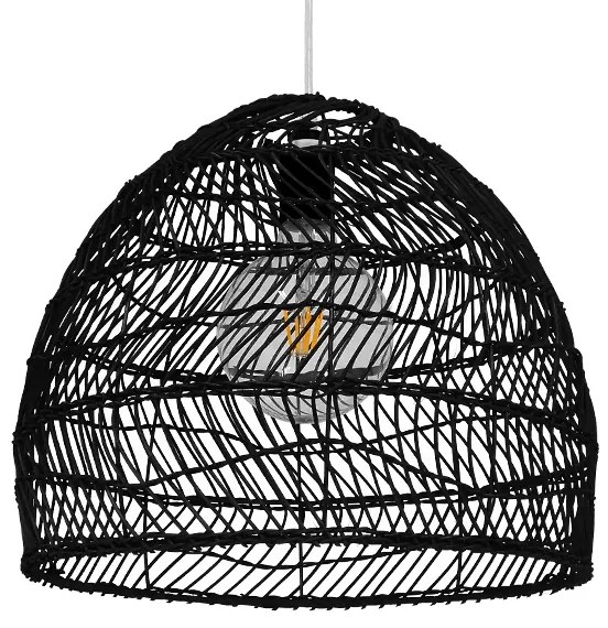 00969 GloboStar®  MALIBU 00969 Boho Κρεμαστό Φωτιστικό Καμπάνα Μονόφωτο 1 x E27 IP20 Μαύρο Ξύλο - Μ40 x Π40 x Υ35cm