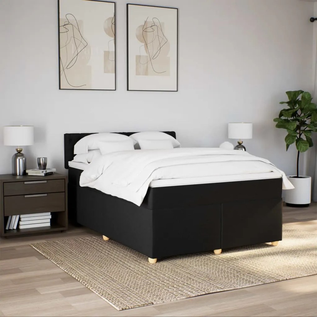 vidaXL Κρεβάτι Boxspring με Στρώμα Μαύρο 140x190 εκ. Υφασμάτινο