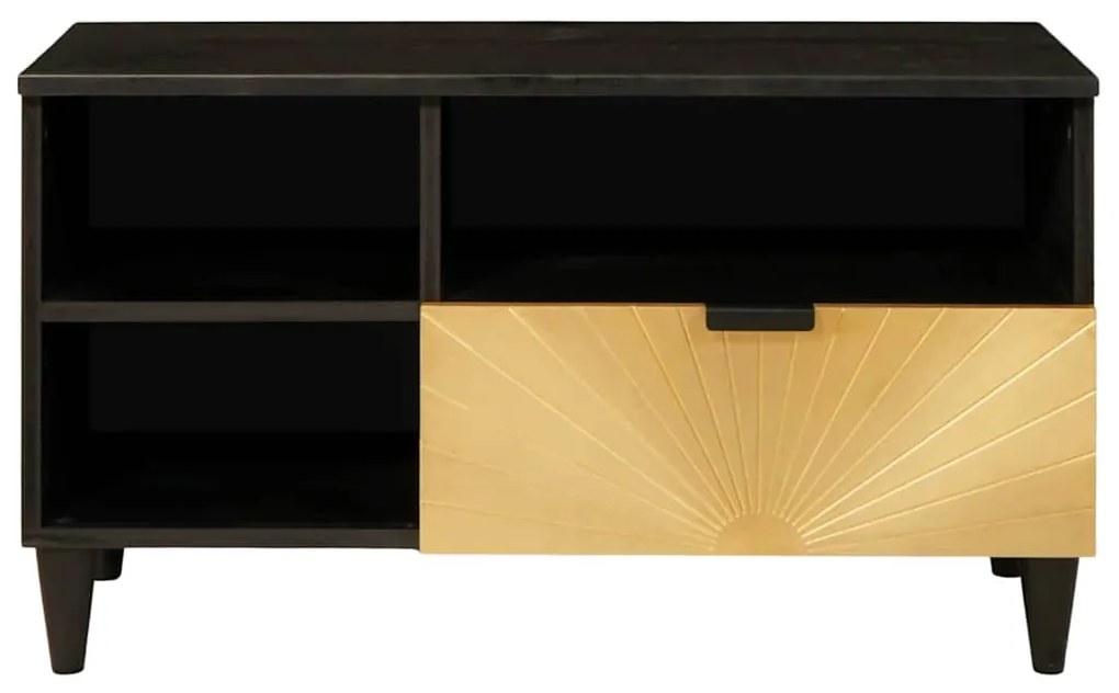 vidaXL Ντουλάπι TV Μαύρο και Χρυσό 80 x 33 x 46 εκ Μασίφ ξύλο μάνγκο