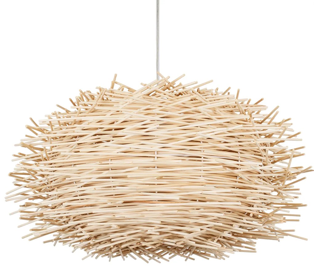 01731 GloboStar®  MINORCA 01731 Boho Κρεμαστό Φωτιστικό Πλέγμα Μονόφωτο 1 x E27 IP20 Μπεζ Ξύλο - Μ60 x Π60 x Y35cm