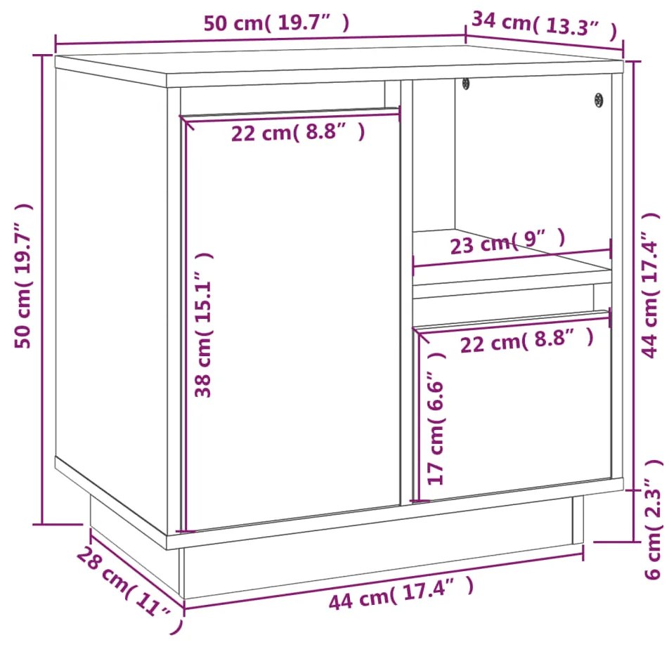 ΚΟΜΟΔΙΝΟ ΛΕΥΚΟ 50X34X50 ΕΚ. ΑΠΟ ΜΑΣΙΦ ΞΥΛΟ ΠΕΥΚΟΥ 814481