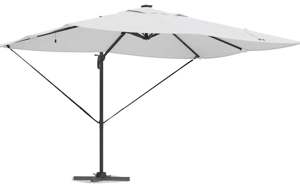 vidaXL Ομπρέλα με Βραχίονα με LED Μπεζ 352x251x265 εκ. Αλουμίνιο