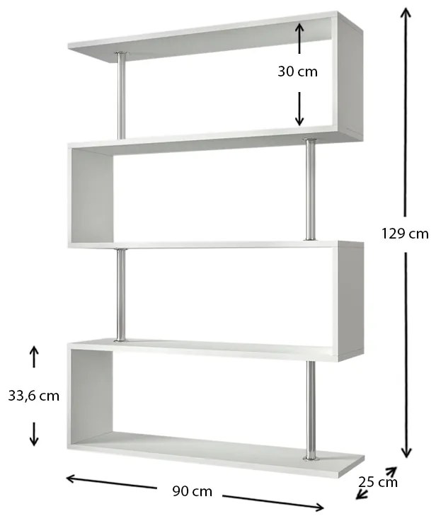 Βιβλιοθήκη μελαμίνης Sunrise Megapap χρώμα λευκό 90x25x129εκ. - GP042-0105,1