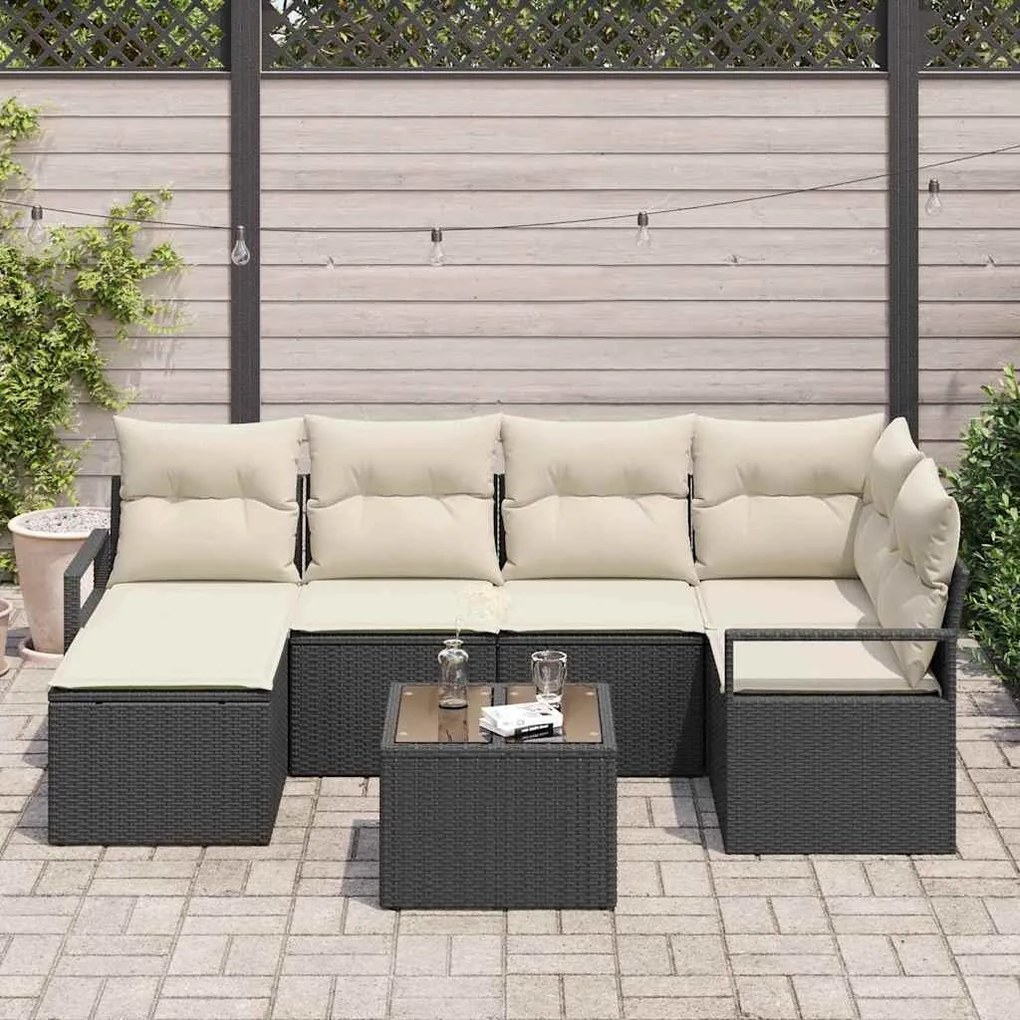 vidaXL Σετ Καναπέ Κήπου 7 pcs Μαύρο Πολυ ράταν
