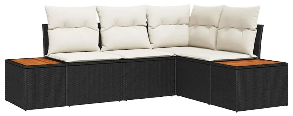 vidaXL Σετ Καναπέ Κήπου με μαξιλάρι 4 pcs Μαύρο και Κρέμα Πολυρατάν