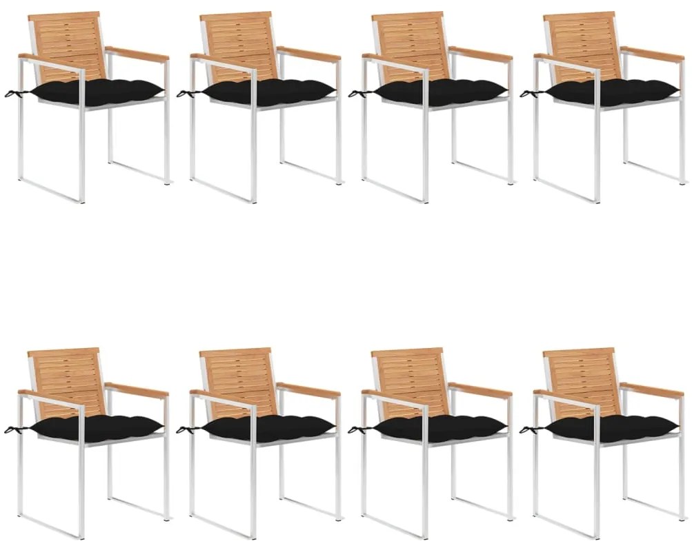 vidaXL Καρέκλες Κήπου 8 τεμάχια από Μασίφ Ξύλο Teak με Μαξιλάρια