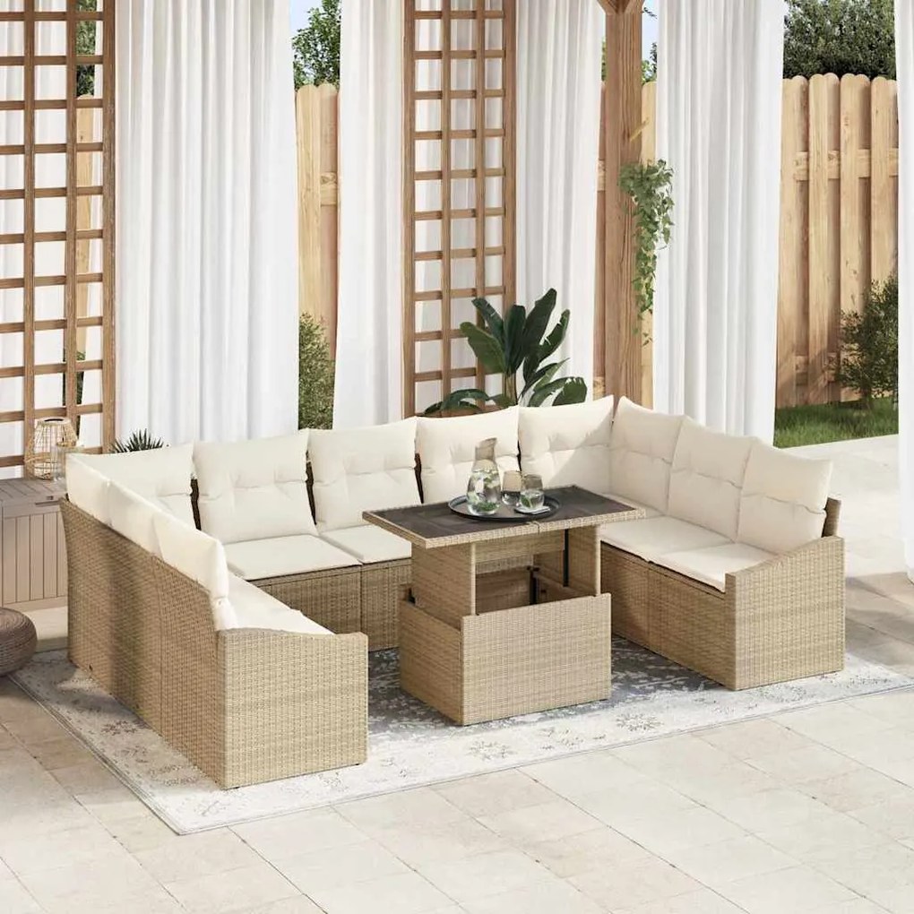 vidaXL Σετ Καναπέ Κήπου 10 pcs μπεζ και κρεμ 100 x 55 x 73 εκ