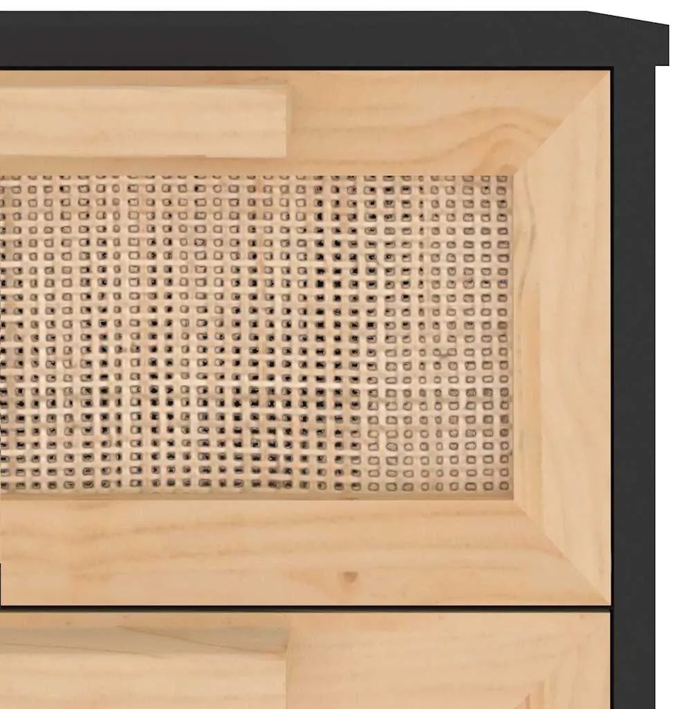 vidaXL Συρταριέρα Μαύρη 40x30x90 εκ. από Μασίφ Πεύκο &amp; Φυσικό Ρατάν