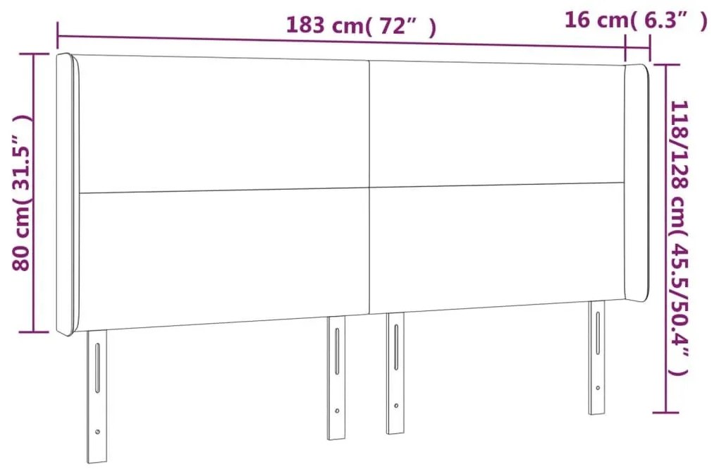 Κεφαλάρι Κρεβατιού LED Ανοιχτό Γκρι 183x16x118/128εκ. Βελούδινο - Γκρι