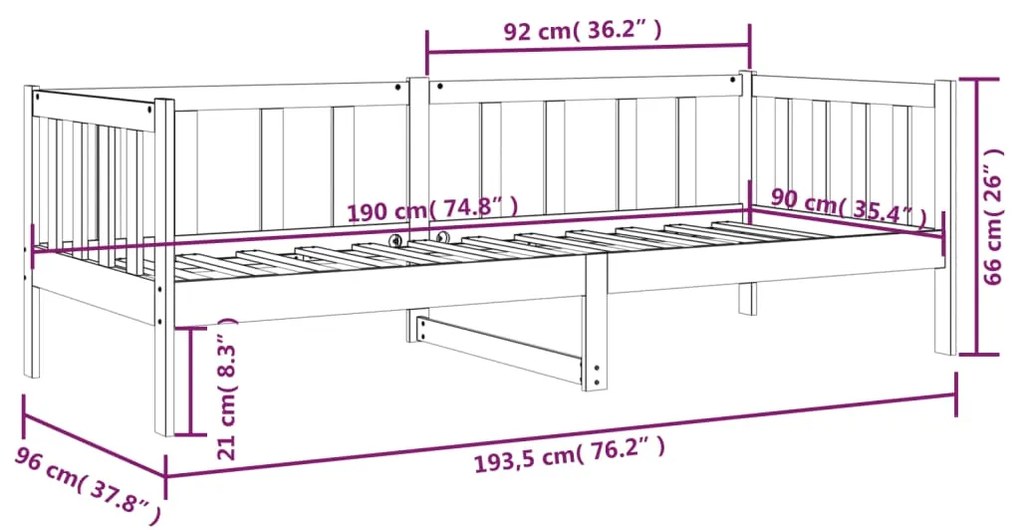 Καναπές Κρεβάτι Χωρίς Στρώμα 90x190 εκ. Μασίφ Ξύλο Πεύκου - Καφέ