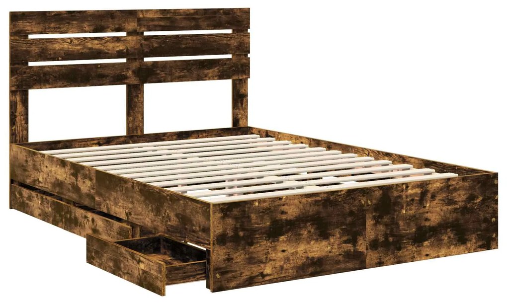 vidaXL Σκελετός Κρεβατιού Καπνιστό Δρύς 150 x 200 cm Μηχανήματος Ξύλο