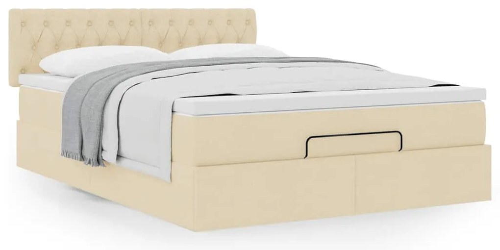 vidaXL Οθωμανικό κρεβάτι με στρώμα Cream 140x190cm ύφασμα