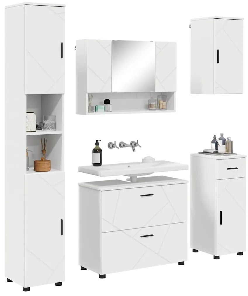vidaXL Σετ Επίπλων Μπάνιου με συρτάρι με ράφι Επιτοίχιο 5 pcs Λευκό