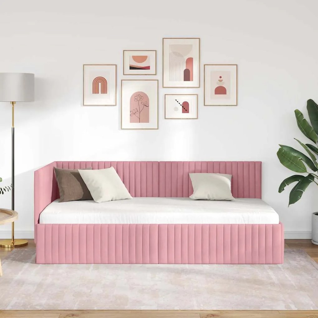 vidaXL Κρεβάτι Γωνίας με κεφαλάρι Ροζ 90 x 200 cm Βελούδο